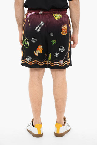 Silk CASA CLUB SUNSET Shorts Printed With Drawstrings