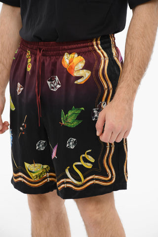 Silk CASA CLUB SUNSET Shorts Printed With Drawstrings