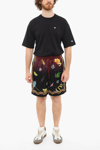 Silk CASA CLUB SUNSET Shorts Printed With Drawstrings