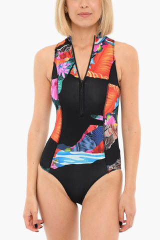 Costume Intero Con Zip Frontale Stampato