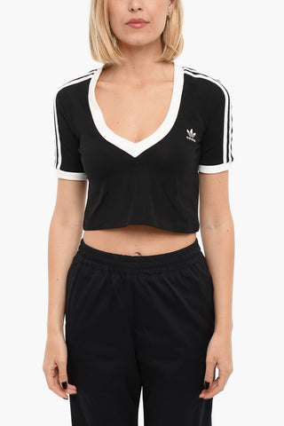 Contrasting Bands V neck Cropped Top