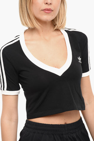 Contrasting Bands V neck Cropped Top