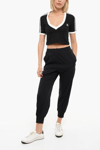 Contrasting Bands V neck Cropped Top
