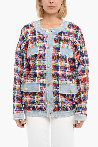 Denim And Fabric Jacket with Silver Buttons