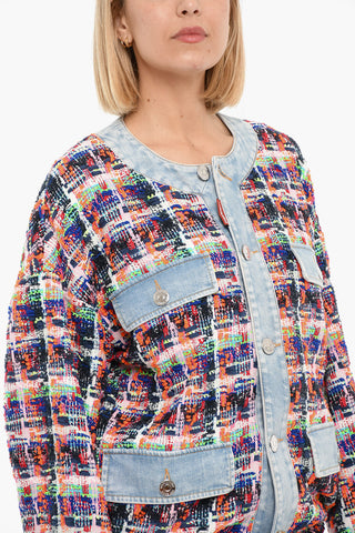 Denim And Fabric Jacket with Silver Buttons