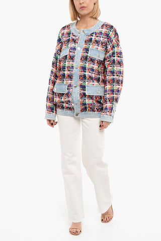 Denim And Fabric Jacket with Silver Buttons