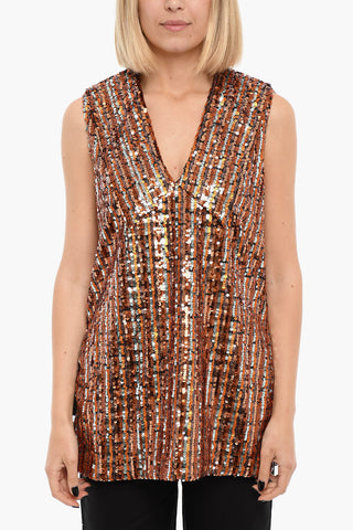 Sleeveless V Neck LIV Top With Sequins