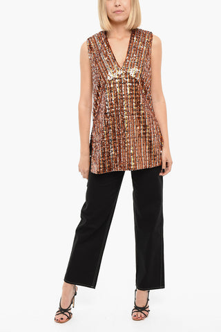 Sleeveless V Neck LIV Top With Sequins