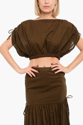 Elastic Waist Cropped Top With Drawstrings