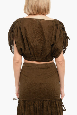 Elastic Waist Cropped Top With Drawstrings
