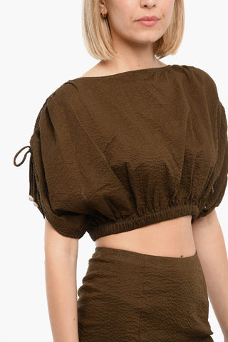 Elastic Waist Cropped Top With Drawstrings