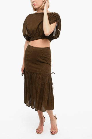 Elastic Waist Cropped Top With Drawstrings