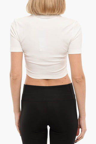 Ribbed Short Sleeved Cropped Top With Embroidered Logo