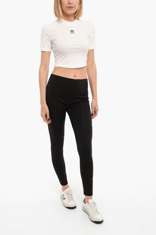 Ribbed Short Sleeved Cropped Top With Embroidered Logo