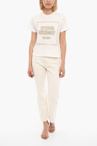 Embroidered Logo Cropped Short Sleeved T-shirt