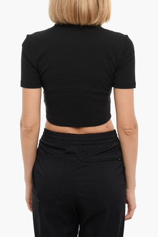 Ribbed Short Sleeved Cropped Top With Embroidered Logo