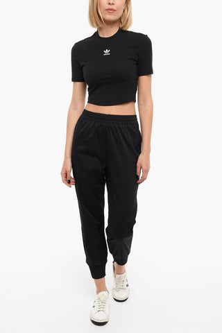 Ribbed Short Sleeved Cropped Top With Embroidered Logo