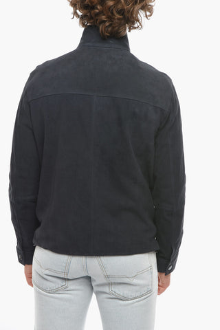 EMPORIO Giubbotto Zip Up in Suede con Cuciture a Vista