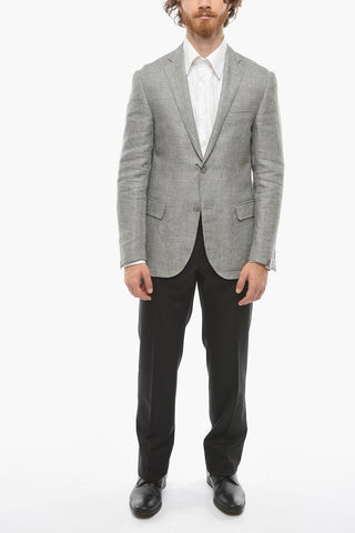 Blazer in Lino GATE con Motivo Micro Pied de Poule