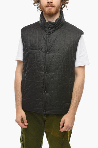 Gilet Imbottito in Nylon Jacquard con Bottoni a Pressione