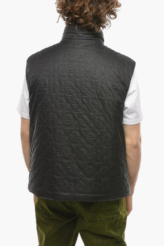 Gilet Imbottito in Nylon Jacquard con Bottoni a Pressione