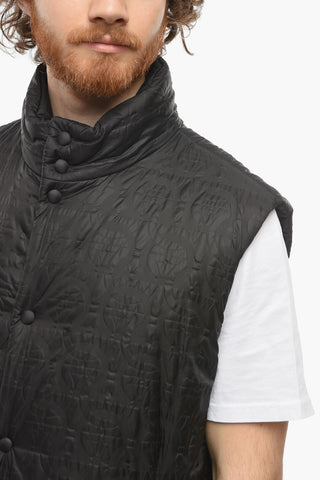 Gilet Imbottito in Nylon Jacquard con Bottoni a Pressione