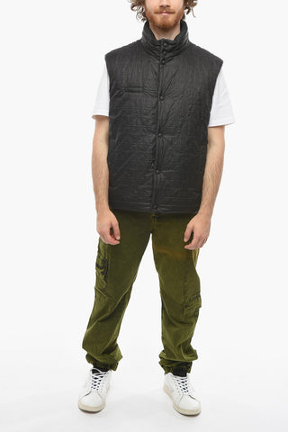 Gilet Imbottito in Nylon Jacquard con Bottoni a Pressione