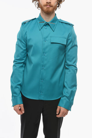 Camicia in Grain de Poudre con Taschino e Colletto a Polo