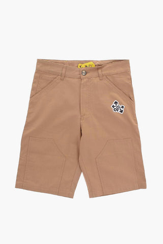 Solid Color Cotton Shorts with Printed Logo