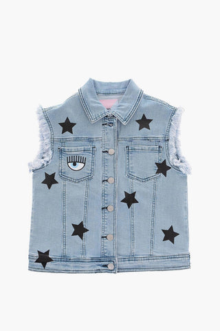 Sleeveless Denim EYESTAR Jacket with Printed Stars