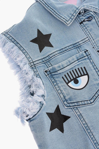 Sleeveless Denim EYESTAR Jacket with Printed Stars