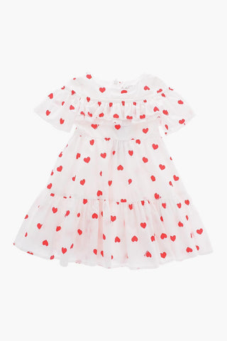 All Over Hearts Printed Dress with Frilled