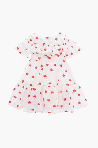 All Over Hearts Printed Dress with Frilled