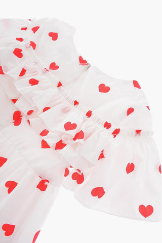 All Over Hearts Printed Dress with Frilled