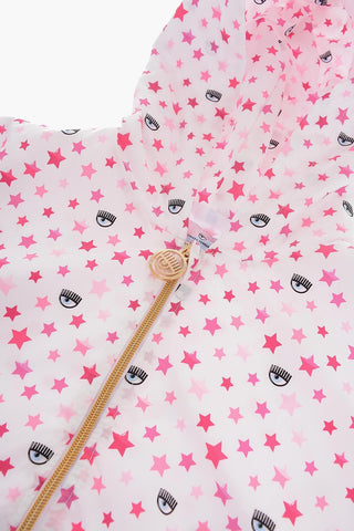 All over Stars Printed Windbreaker Jacket with Hood