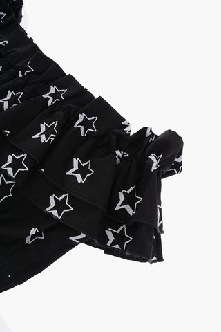 Flounced Off-Shoulder Crop Top with Printed Stars