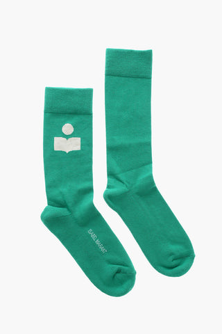 Calzini Lunghi in Misto Cotone con Logo a Contrasto