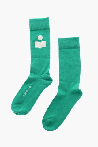 Calzini Lunghi in Misto Cotone con Logo a Contrasto