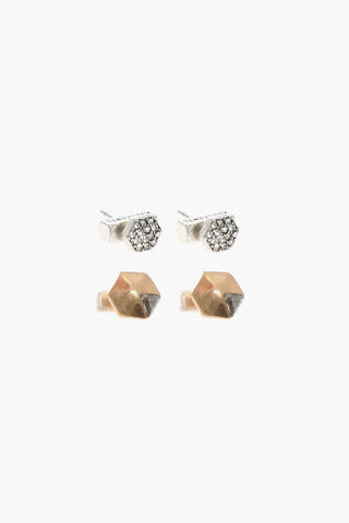 Set of 2 Pairs of Brass Earrings with Rhinestone Embellishment