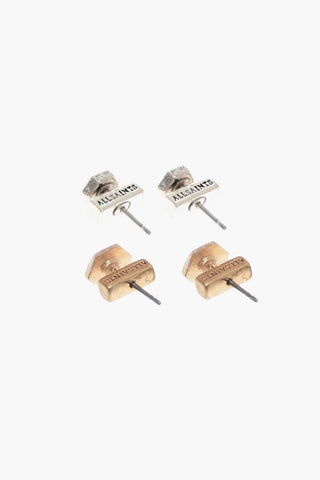 Set of 2 Pairs of Brass Earrings with Rhinestone Embellishment