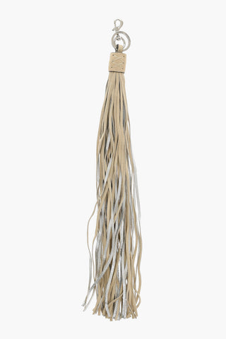 Detachable Bag Accessory in Suede with Lurex Fringe