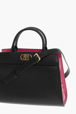 Two-Tone Leather MODE MENA Crossbody Bag With Gold Effect Logo Decoration