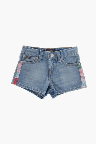 Denim Shorts with Logoed Side Band