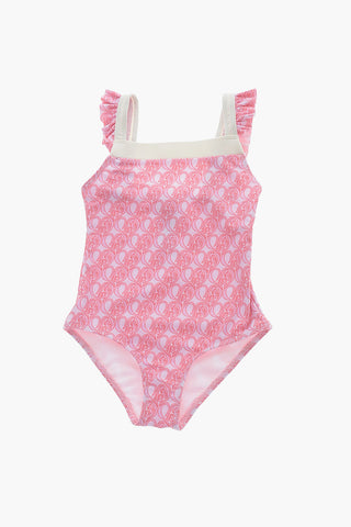 Costume da Bagno Intero con Logo All Over e Spallina Frill