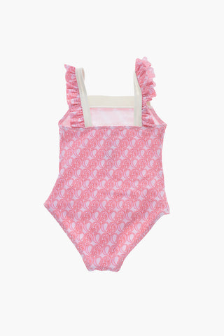 Costume da Bagno Intero con Logo All Over e Spallina Frill