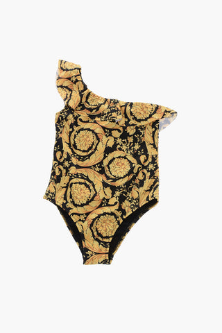 Baroque Motif One Shoulder One Piece Swimsuit