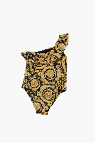 Baroque Motif One Shoulder One Piece Swimsuit