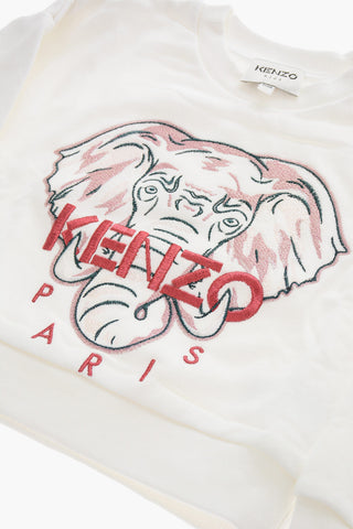 Brushed Cotton Crew-neck Sweatshirt with Elephant Embroidery