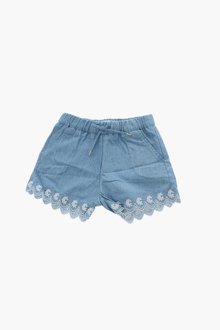 Lightweight Denim Shorts with Embroidery on the Bottom