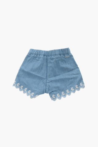 Lightweight Denim Shorts with Embroidery on the Bottom